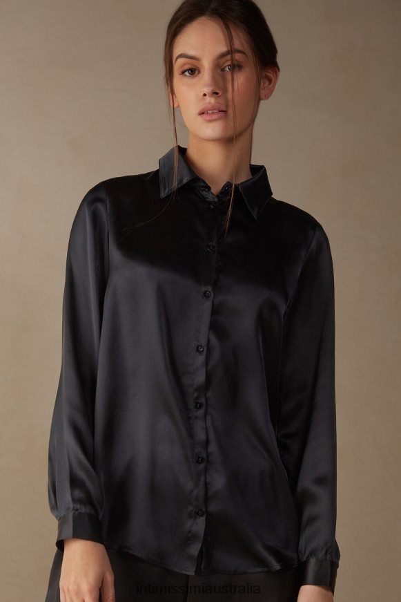 Intimissimi Women 019-Black Apparel 0RJT481375 Long-Sleeved Silk Top