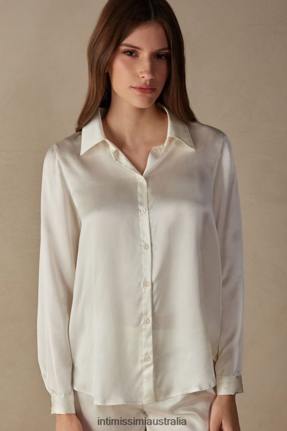 Intimissimi Women 2127-Powder White Apparel 0RJT481371 Long-Sleeved Silk Top