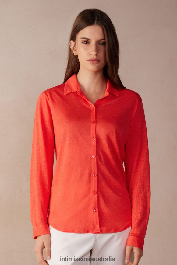 Intimissimi Women 219J-Flame Scarlet Apparel 0RJT481304 Long-Sleeved Linen Shirt