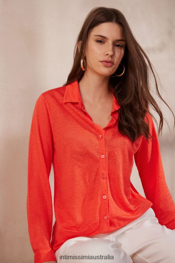 Intimissimi Women 219J-Flame Scarlet Apparel 0RJT481304 Long-Sleeved Linen Shirt