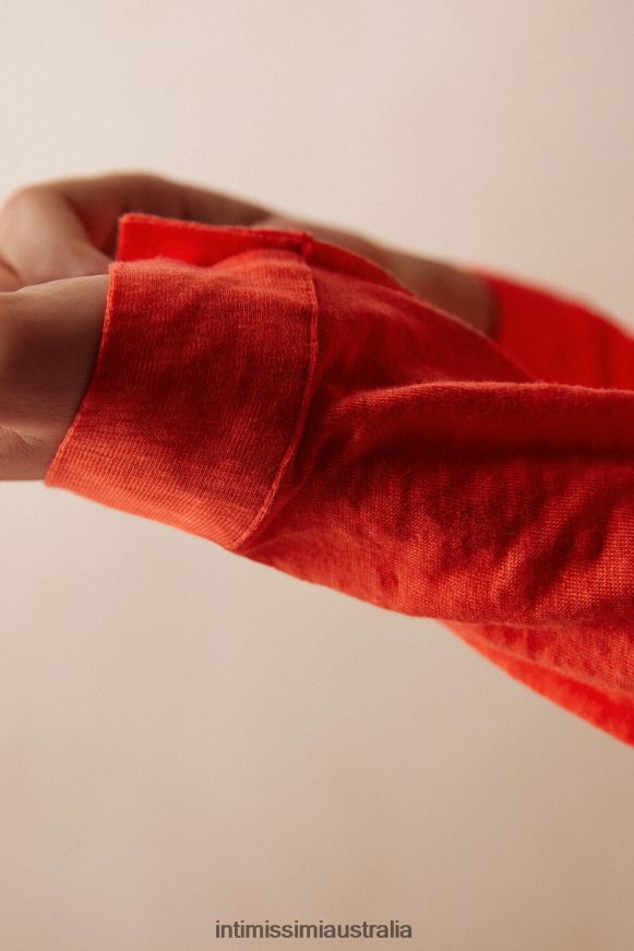 Intimissimi Women 219J-Flame Scarlet Apparel 0RJT481304 Long-Sleeved Linen Shirt