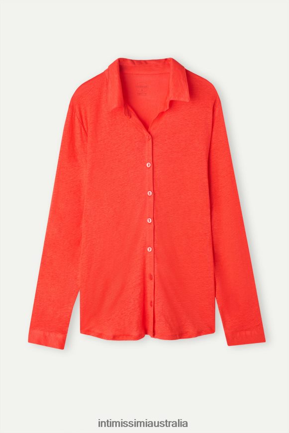 Intimissimi Women 219J-Flame Scarlet Apparel 0RJT481304 Long-Sleeved Linen Shirt