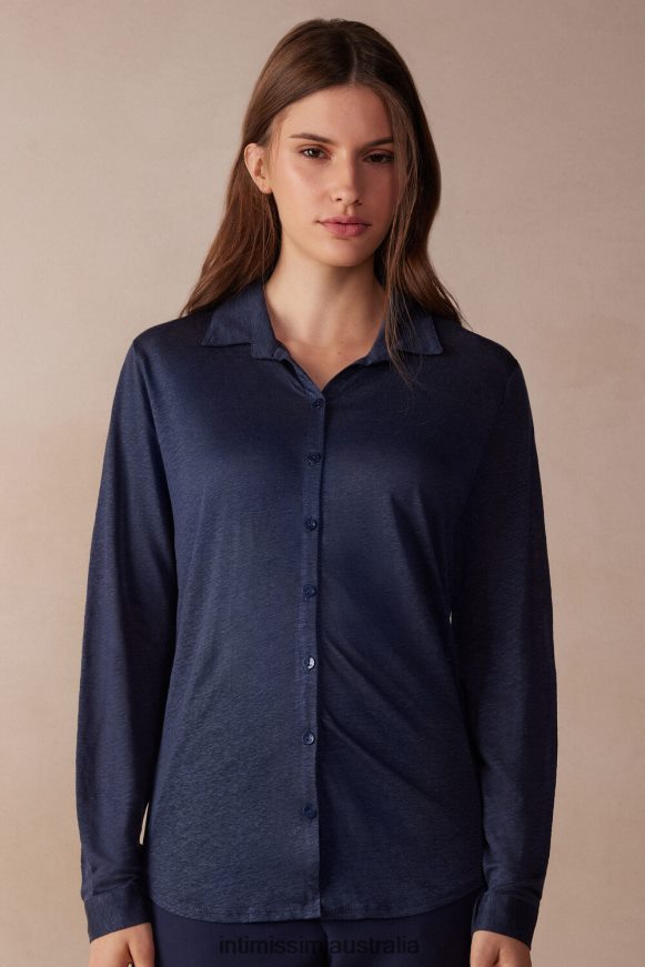 Intimissimi Women 243J-Sailor Blue Apparel 0RJT481299 Long-Sleeved Linen Shirt