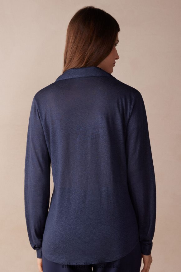 Intimissimi Women 243J-Sailor Blue Apparel 0RJT481299 Long-Sleeved Linen Shirt