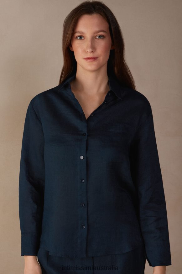 Intimissimi Women 243J-Sailor Blue Apparel 0RJT481300 Plain-Weave Linen Shirt