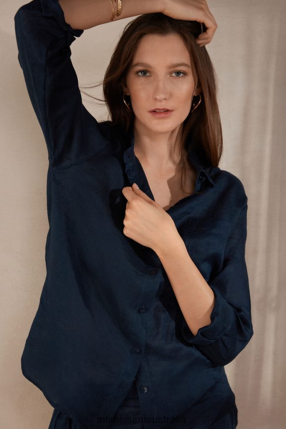 Intimissimi Women 243J-Sailor Blue Apparel 0RJT481300 Plain-Weave Linen Shirt