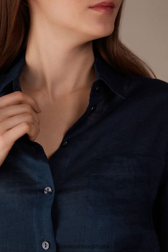 Intimissimi Women 243J-Sailor Blue Apparel 0RJT481300 Plain-Weave Linen Shirt