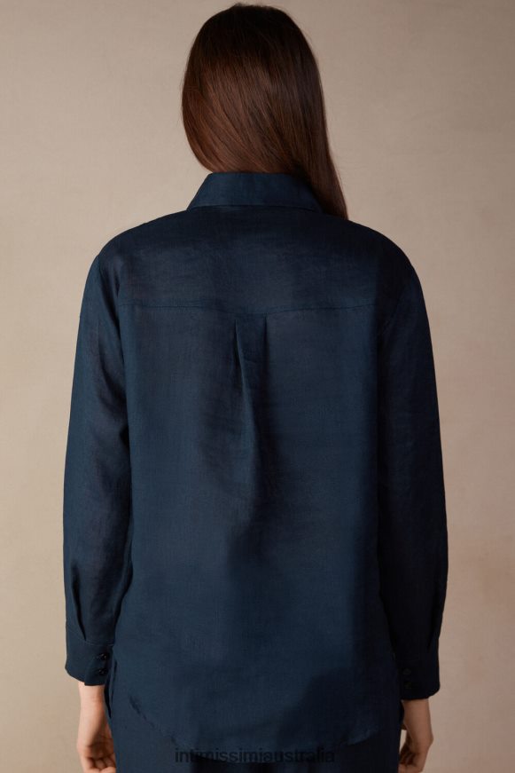 Intimissimi Women 243J-Sailor Blue Apparel 0RJT481300 Plain-Weave Linen Shirt