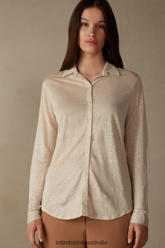 Intimissimi Women 913I-Beige Rope Apparel 0RJT481294 Long-Sleeved Linen Shirt