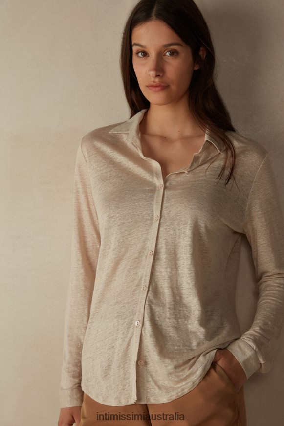 Intimissimi Women 913I-Beige Rope Apparel 0RJT481294 Long-Sleeved Linen Shirt