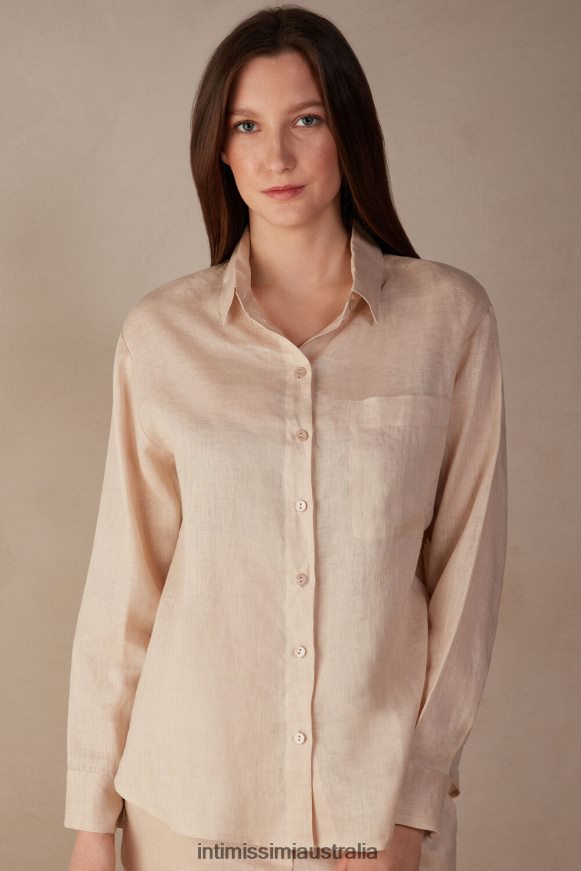 Intimissimi Women 913I-Beige Rope Apparel 0RJT481295 Plain-Weave Linen Shirt