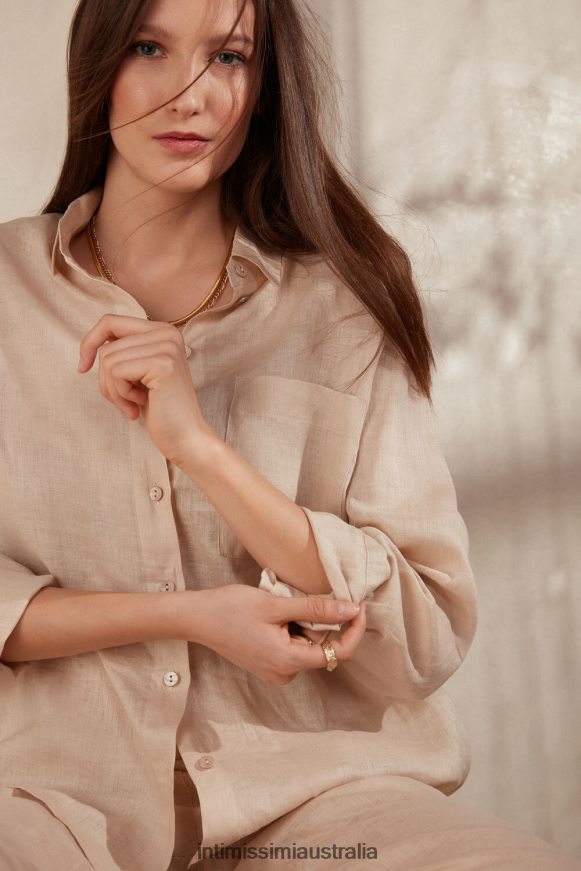 Intimissimi Women 913I-Beige Rope Apparel 0RJT481295 Plain-Weave Linen Shirt