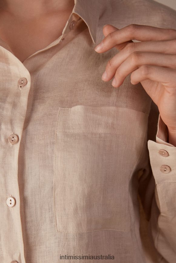 Intimissimi Women 913I-Beige Rope Apparel 0RJT481295 Plain-Weave Linen Shirt