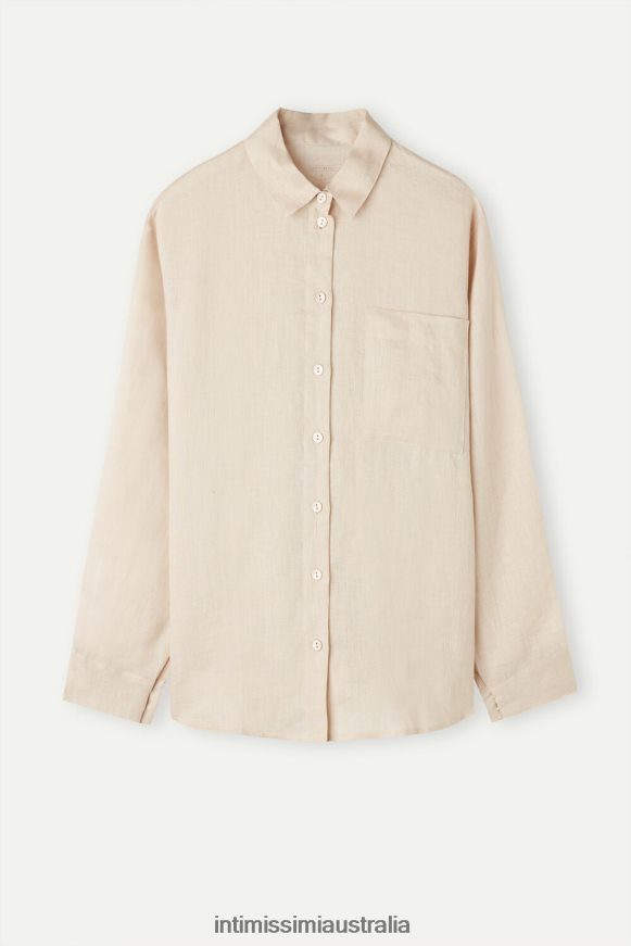 Intimissimi Women 913I-Beige Rope Apparel 0RJT481295 Plain-Weave Linen Shirt