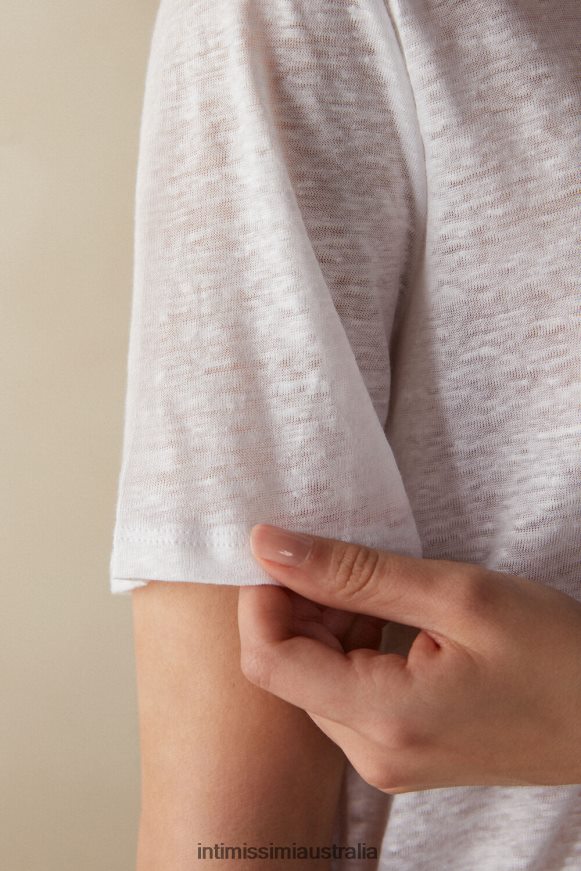 Intimissimi Women 001-White Apparel 0RJT481313 Linen Short-Sleeved Shirt