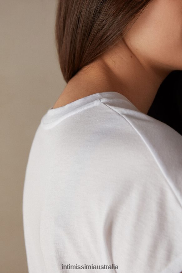 Intimissimi Women 001-White Apparel 0RJT481364 Short-Sleeved Crew-Neck Ultrafresh Supima Cotton Top