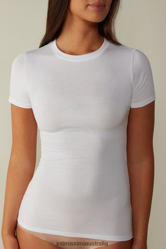 Intimissimi Women 001-White Apparel 0RJT481420 Short-Sleeved Stretch Supima Cotton Top