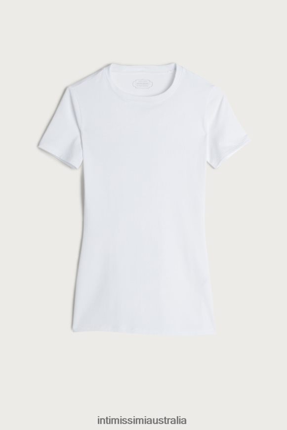 Intimissimi Women 001-White Apparel 0RJT481420 Short-Sleeved Stretch Supima Cotton Top