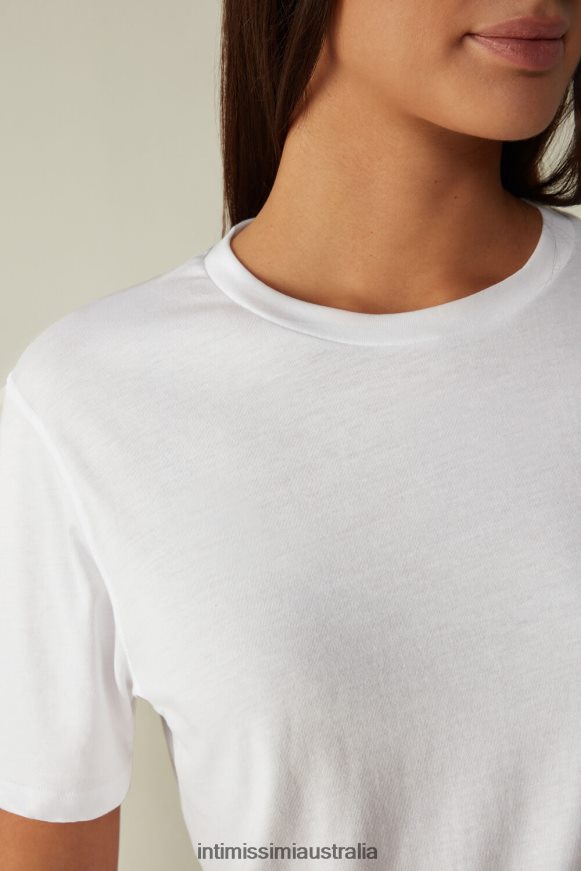 Intimissimi Women 001-White Apparel 0RJT481422 Short-Sleeved Supima Cotton Top