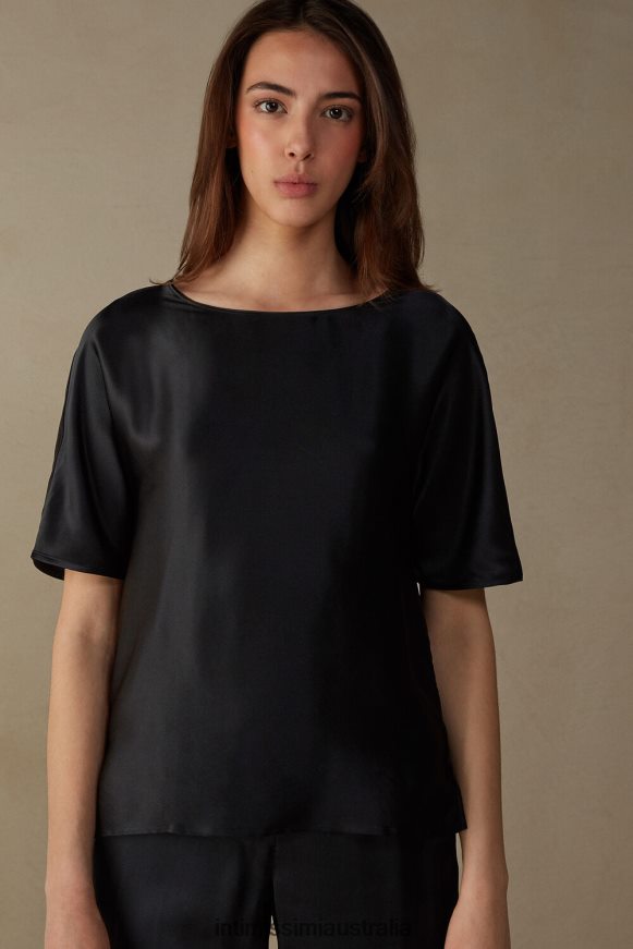 Intimissimi Women 019-Black Apparel 0RJT481368 Short-Sleeved Silk and Modal Top