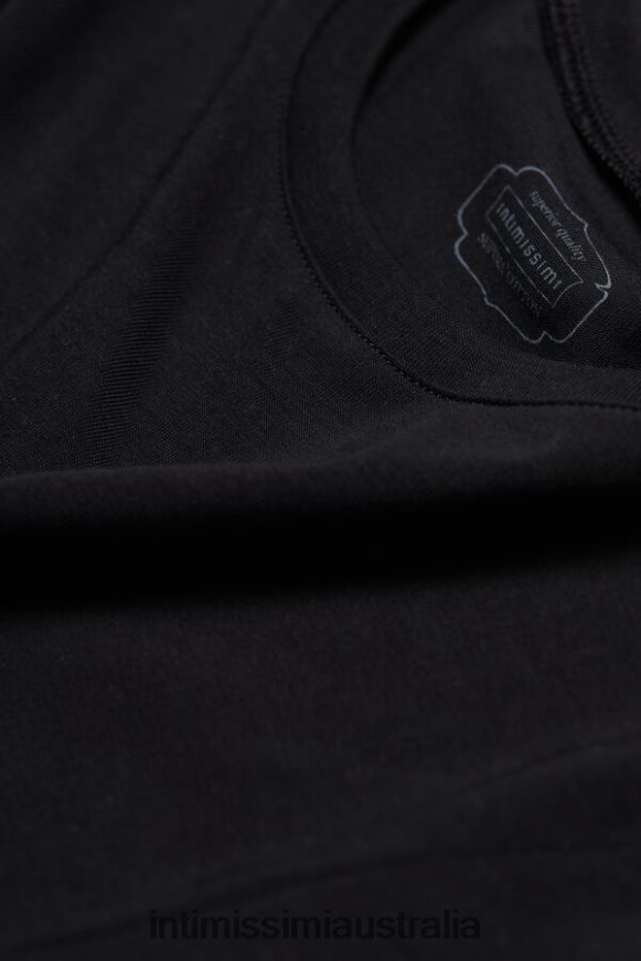 Intimissimi Women 019-Black Apparel 0RJT481419 Short-Sleeved Stretch Supima Cotton Top