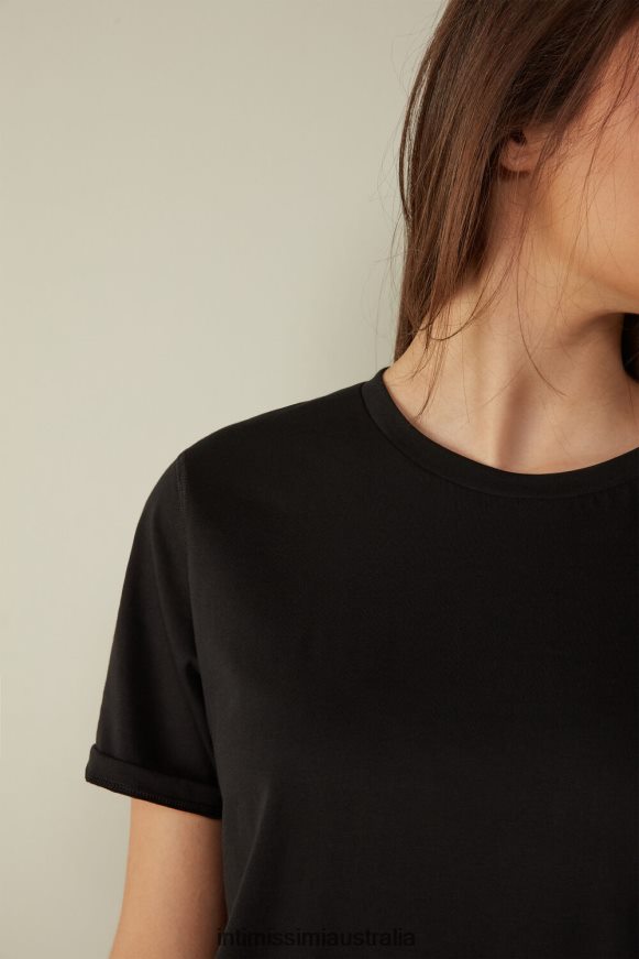 Intimissimi Women 019-Black Apparel 0RJT481421 Short-Sleeved Supima Cotton Top