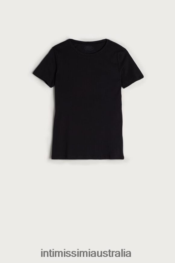 Intimissimi Women 019-Black Apparel 0RJT481455 Short-Sleeve T-shirt in Ultrafresh Supima Cotton