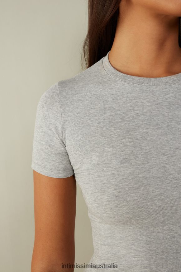 Intimissimi Women 031-Light Grey Melange Apparel 0RJT481415 Short-Sleeved Stretch Supima Cotton Top