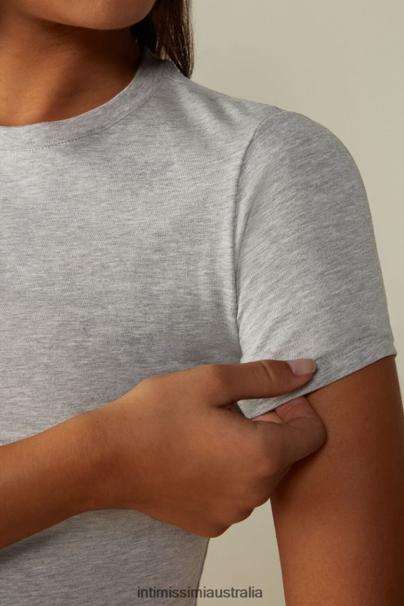 Intimissimi Women 031-Light Grey Melange Apparel 0RJT481415 Short-Sleeved Stretch Supima Cotton Top