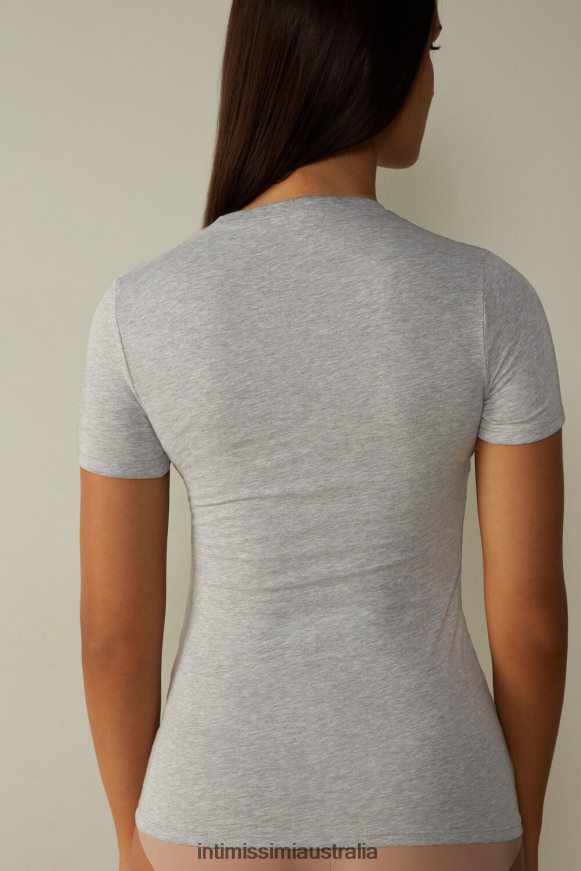Intimissimi Women 031-Light Grey Melange Apparel 0RJT481415 Short-Sleeved Stretch Supima Cotton Top