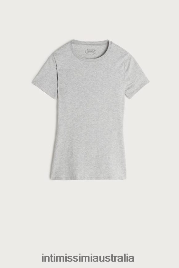 Intimissimi Women 031-Light Grey Melange Apparel 0RJT481415 Short-Sleeved Stretch Supima Cotton Top