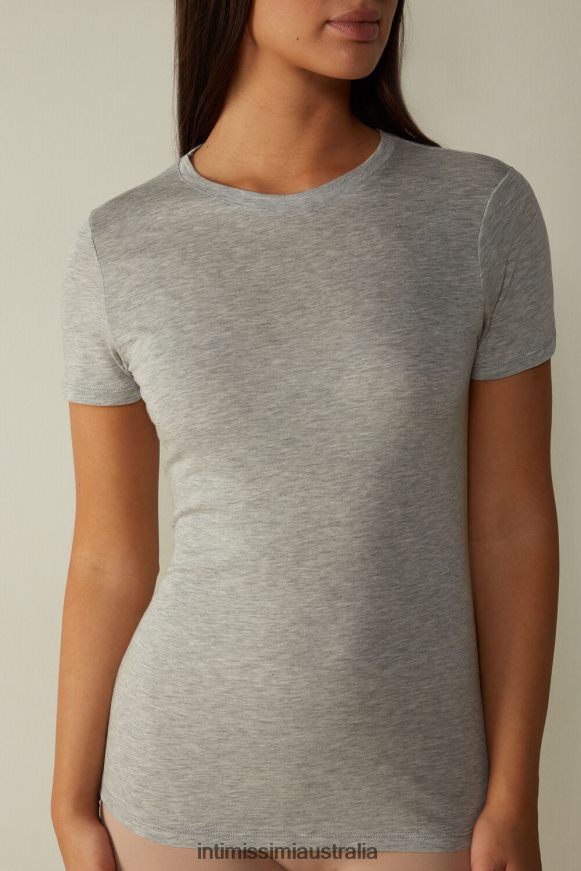 Intimissimi Women 031-Light Grey Melange Apparel 0RJT481454 Short-Sleeve T-shirt in Ultrafresh Supima Cotton