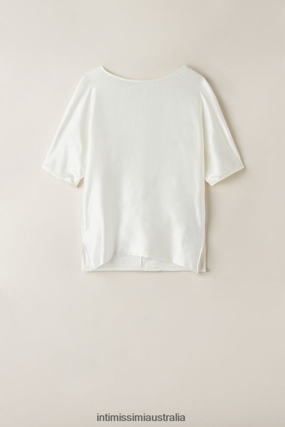 Intimissimi Women 2127-Powder White Apparel 0RJT481365 Short-Sleeved Silk and Modal Top