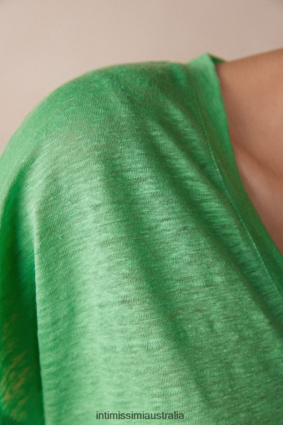 Intimissimi Women 218J-Apple Mint Apparel 0RJT481310 Short-sleeved Linen Top with V Neck
