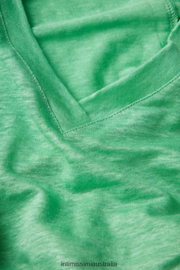 Intimissimi Women 218J-Apple Mint Apparel 0RJT481310 Short-sleeved Linen Top with V Neck