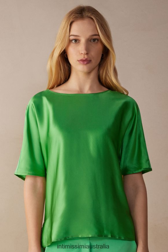 Intimissimi Women 218J-Apple Mint Apparel 0RJT481315 Short-Sleeved Silk and Modal Top
