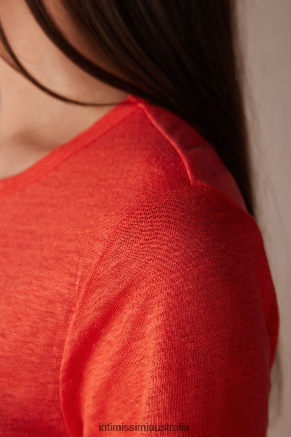 Intimissimi Women 219J-Flame Scarlet Apparel 0RJT481305 Linen Short-Sleeved Shirt
