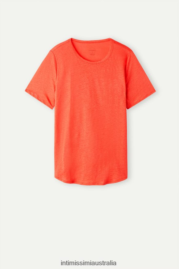 Intimissimi Women 219J-Flame Scarlet Apparel 0RJT481305 Linen Short-Sleeved Shirt