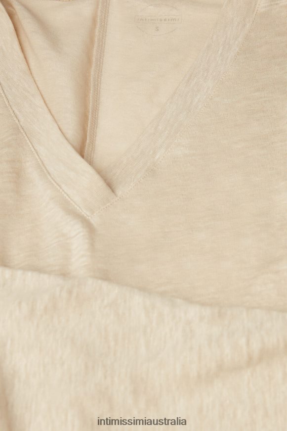 Intimissimi Women 913I-Beige Rope Apparel 0RJT481297 Short-sleeved Linen Top with V Neck